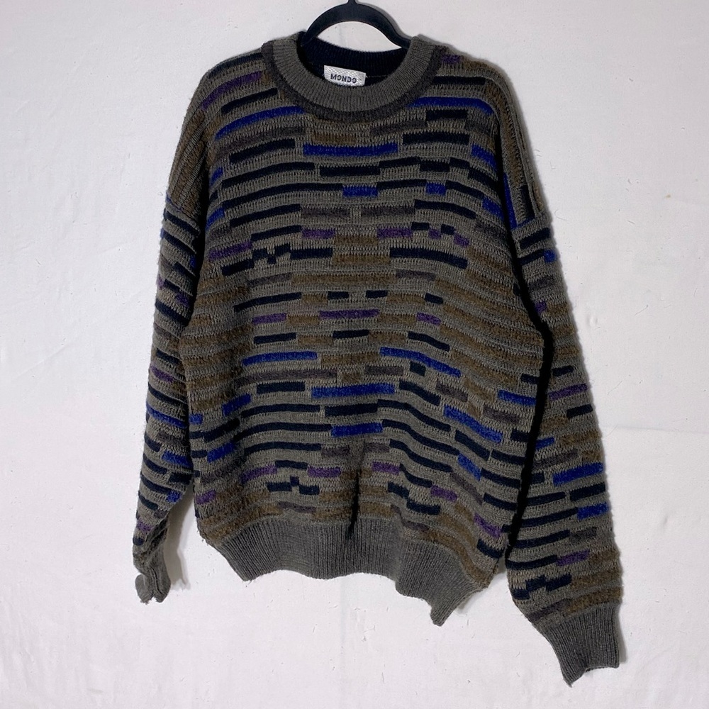 Vintage Mondo Textured Knit Wool Alpaca Blend Crew Neck Sweater M Dadcore